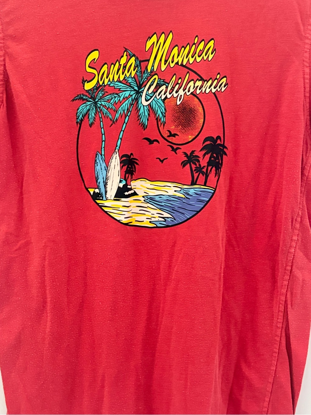 Santa Monica California Red Graphic Long-Sleeve Tee